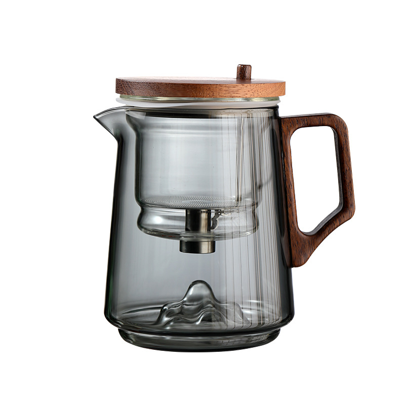 Ceainic din sticlă rezistentă la temperaturi înalte, filtru cu acționare prin apăsare pentru separarea ceaiului de apă, design modern pentru casă