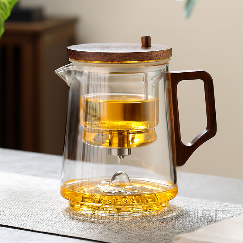 Ceainic din sticlă rezistentă la temperaturi înalte, filtru cu acționare prin apăsare pentru separarea ceaiului de apă, design modern pentru casă