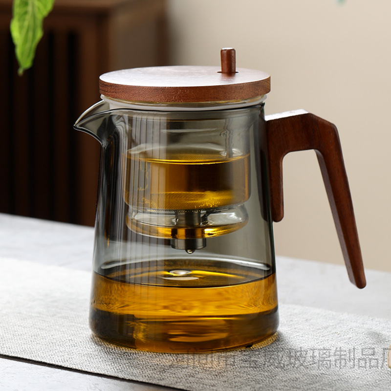 Ceainic din sticlă rezistentă la temperaturi înalte, filtru cu acționare prin apăsare pentru separarea ceaiului de apă, design modern pentru casă
