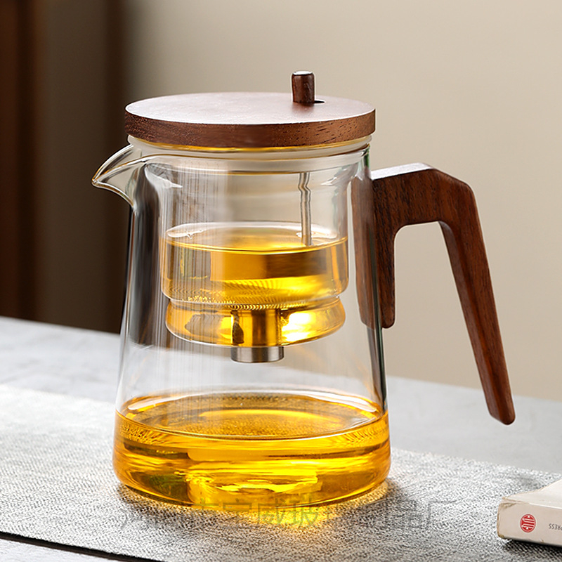 Ceainic din sticlă rezistentă la temperaturi înalte, filtru cu acționare prin apăsare pentru separarea ceaiului de apă, design modern pentru casă