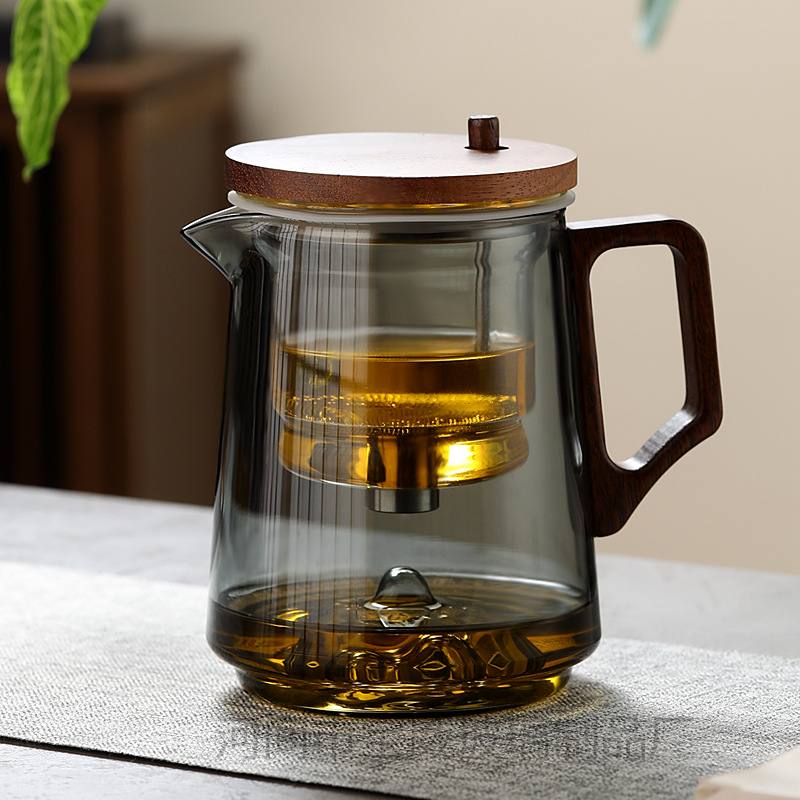 Ceainic din sticlă rezistentă la temperaturi înalte, filtru cu acționare prin apăsare pentru separarea ceaiului de apă, design modern pentru casă