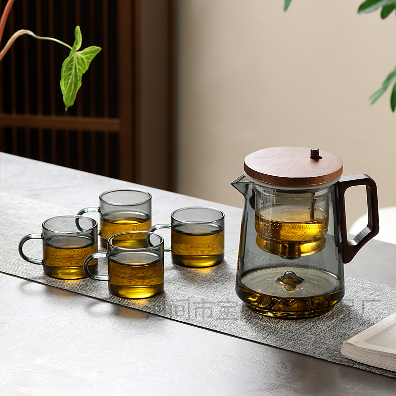 Ceainic din sticlă rezistentă la temperaturi înalte, filtru cu acționare prin apăsare pentru separarea ceaiului de apă, design modern pentru casă