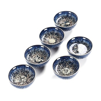 Căniță de ceai Jianzhan cu încrustație de argint, glazură Tianmu cu variație la cuptor, glazură Rabbit-Hair, motiv pește argintiu, ceramică pentru degustare
