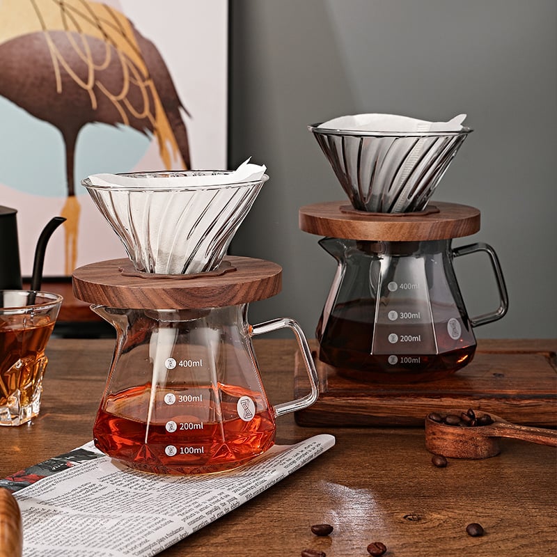 Κανά καφέ pour-over από γυαλί υψηλής διαύγειας με φίλτρο και κανάτα κοινής χρήσης για οικιακή χρήση, δυνατότητα λογότυπου
