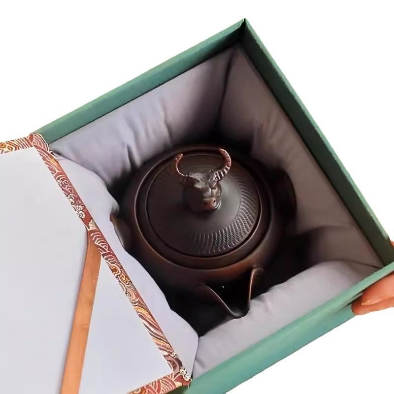 Douăsprezece zodii, ceramică mov închis, ceainic cu mâner și cești de ceai – set de ceai Kung Fu, creativ, stil retro