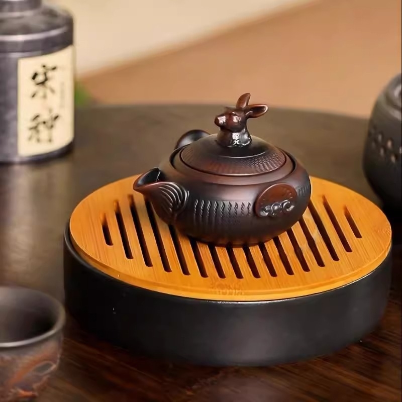 Douăsprezece zodii, ceramică mov închis, ceainic cu mâner și cești de ceai – set de ceai Kung Fu, creativ, stil retro