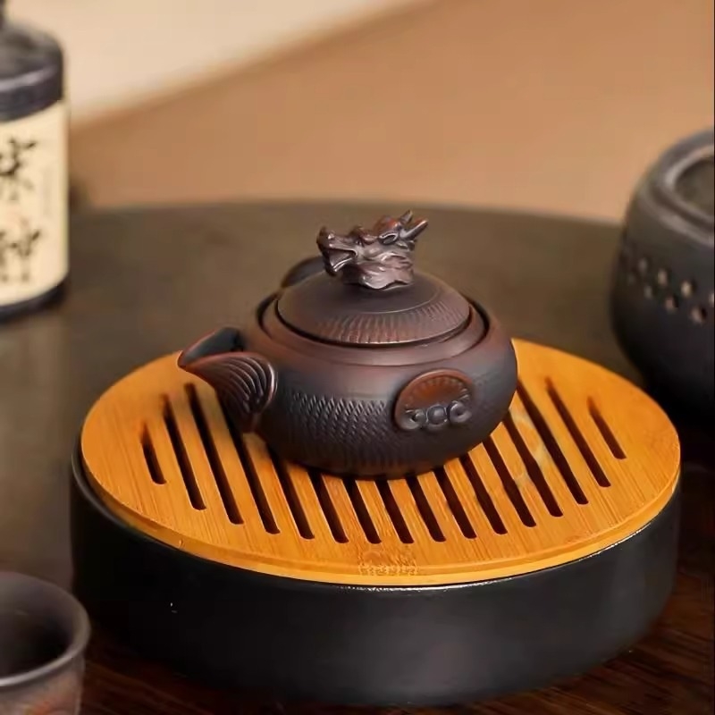 Douăsprezece zodii, ceramică mov închis, ceainic cu mâner și cești de ceai – set de ceai Kung Fu, creativ, stil retro