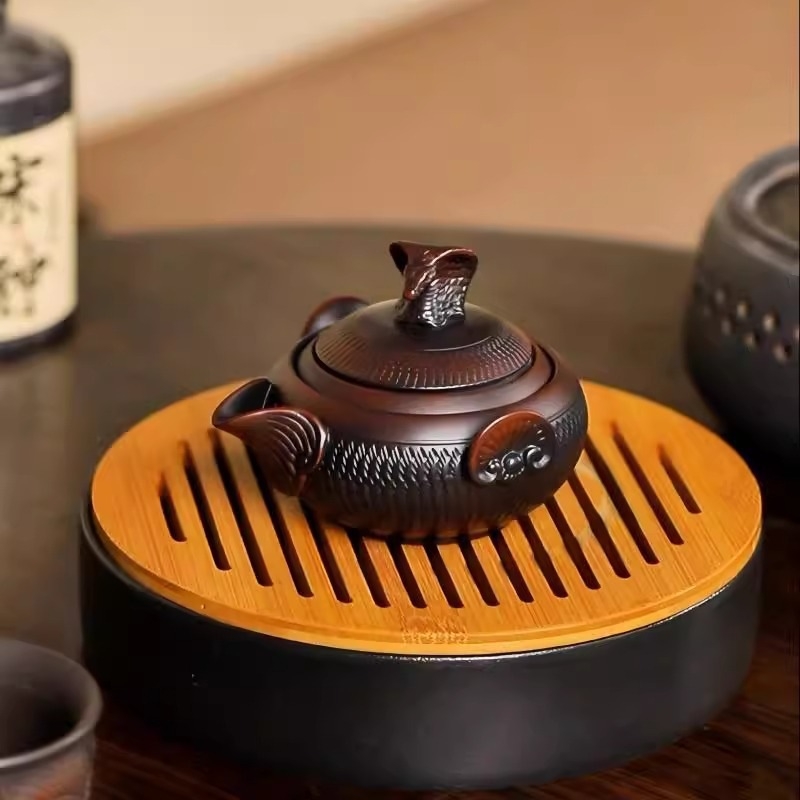 Douăsprezece zodii, ceramică mov închis, ceainic cu mâner și cești de ceai – set de ceai Kung Fu, creativ, stil retro