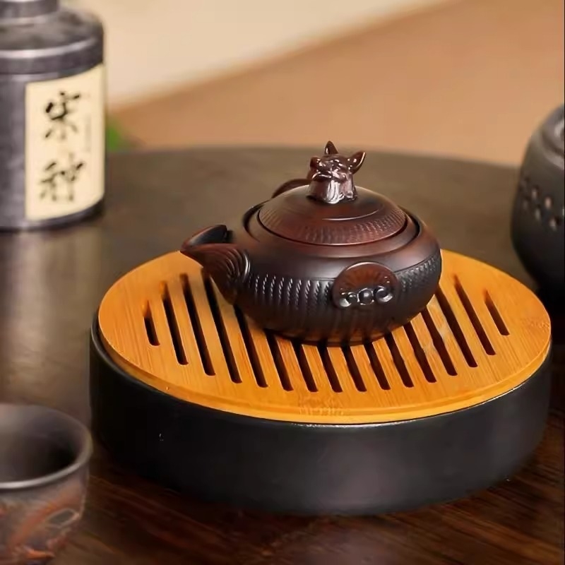 Douăsprezece zodii, ceramică mov închis, ceainic cu mâner și cești de ceai – set de ceai Kung Fu, creativ, stil retro