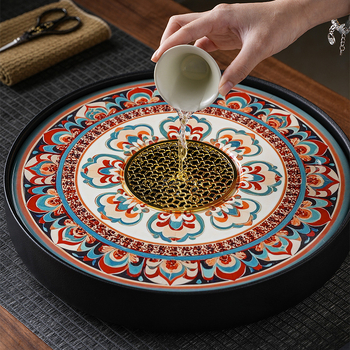 Dunhuang tavă circulară de ceai pentru living, set Gongfu de ceai, mic, cu depozitare de apă și infuzie uscată, suport pentru cești