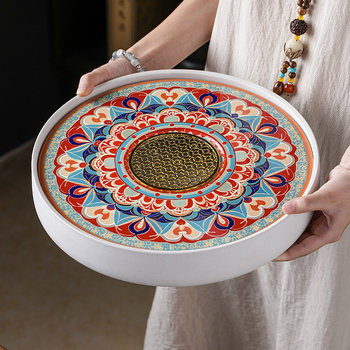Dunhuang tavă circulară de ceai pentru living, set Gongfu de ceai, mic, cu depozitare de apă și infuzie uscată, suport pentru cești