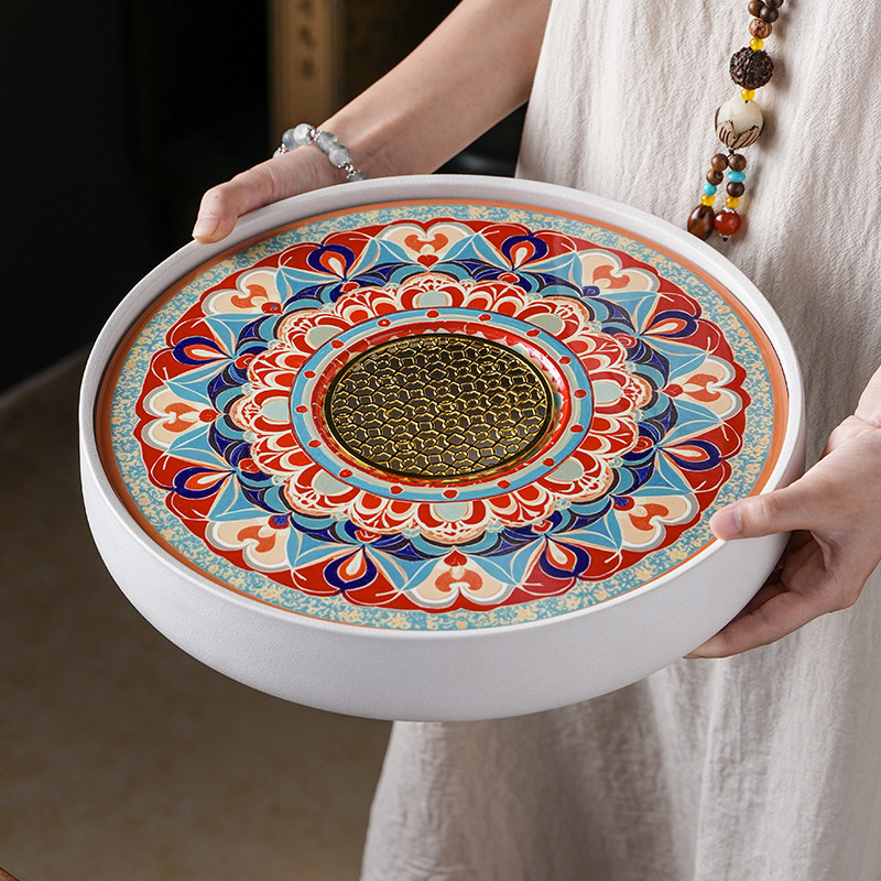 Dunhuang tavă circulară de ceai pentru living, set Gongfu de ceai, mic, cu depozitare de apă și infuzie uscată, suport pentru cești