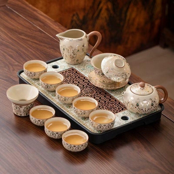 Ru Kiln 2026 Nou model set Kung Fu ceai pentru uz casnic, ceainic ceramic de înaltă calitate, cești de ceai, tavă pentru ceai uscat, set complet de ceai