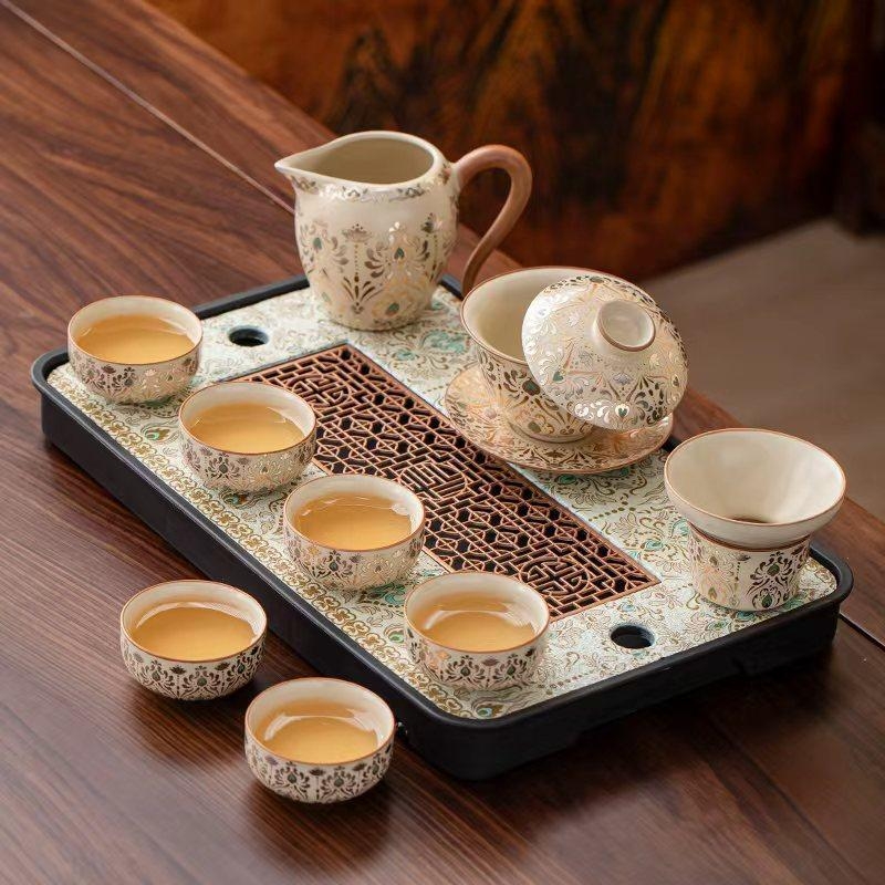 Ru Kiln 2026 Nou model set Kung Fu ceai pentru uz casnic, ceainic ceramic de înaltă calitate, cești de ceai, tavă pentru ceai uscat, set complet de ceai