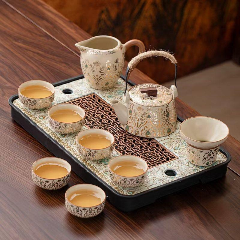 Ru Kiln 2026 Nou model set Kung Fu ceai pentru uz casnic, ceainic ceramic de înaltă calitate, cești de ceai, tavă pentru ceai uscat, set complet de ceai
