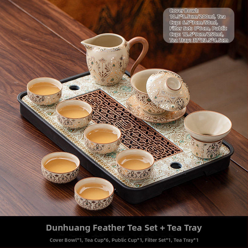 Ru Kiln 2026 Nou model set Kung Fu ceai pentru uz casnic, ceainic ceramic de înaltă calitate, cești de ceai, tavă pentru ceai uscat, set complet de ceai