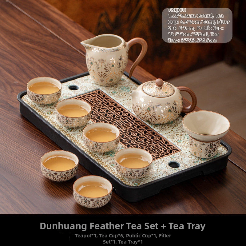 Ru Kiln 2026 Nou model set Kung Fu ceai pentru uz casnic, ceainic ceramic de înaltă calitate, cești de ceai, tavă pentru ceai uscat, set complet de ceai