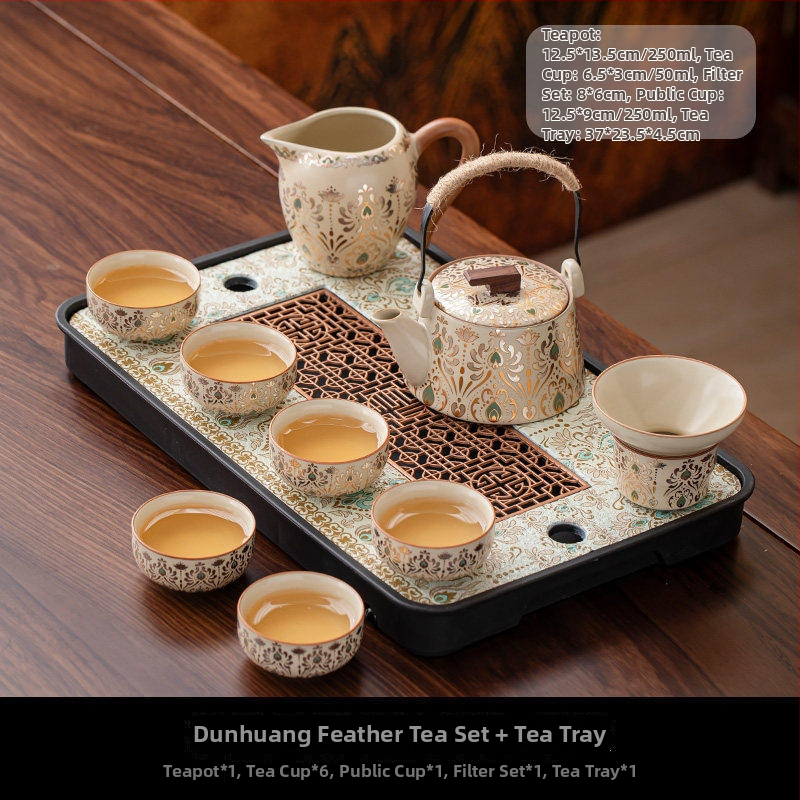 Ru Kiln 2026 Nou model set Kung Fu ceai pentru uz casnic, ceainic ceramic de înaltă calitate, cești de ceai, tavă pentru ceai uscat, set complet de ceai