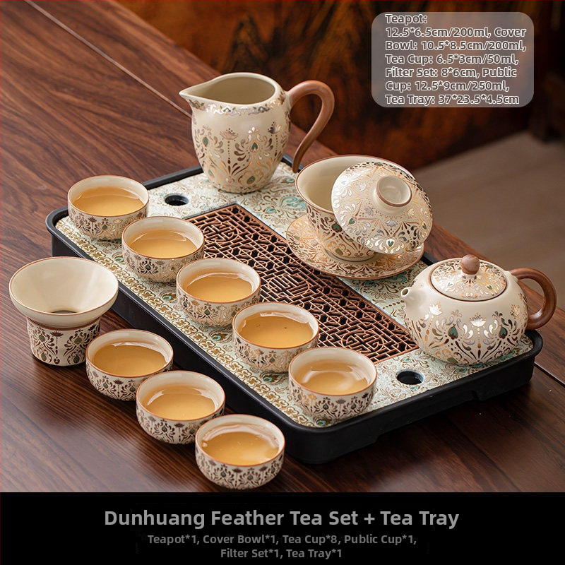 Ru Kiln 2026 Nou model set Kung Fu ceai pentru uz casnic, ceainic ceramic de înaltă calitate, cești de ceai, tavă pentru ceai uscat, set complet de ceai