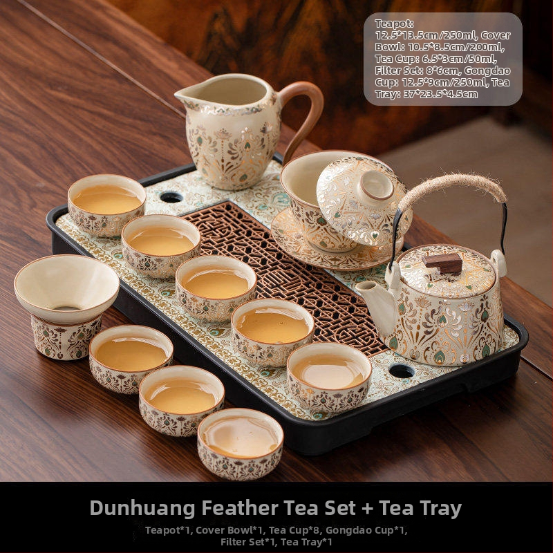 Ru Kiln 2026 Nou model set Kung Fu ceai pentru uz casnic, ceainic ceramic de înaltă calitate, cești de ceai, tavă pentru ceai uscat, set complet de ceai