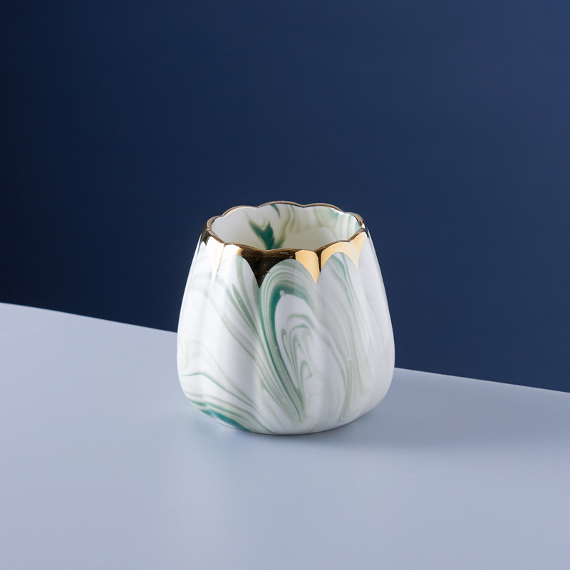 Set nordic din oțel inoxidabil pentru fructe: furculiță și lingură cu recipient ceramic de depozitare, design marmorat pentru uz casnic