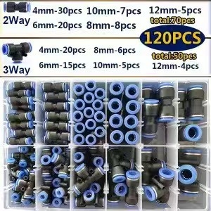 Set din plastic PU cu conectare directă, 50 de bucăți, conține 60 conectori PC și 72 de conectori pneumatice