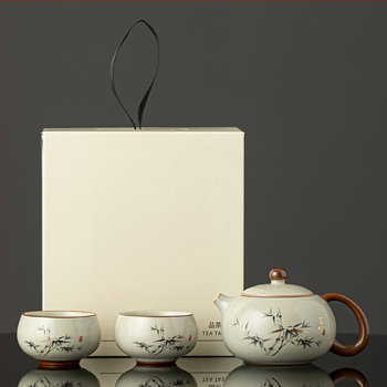 Set Gongfu de ceai cu ceainic și două cești, compact pentru uz casnic pentru două persoane, porțelan, în cutie cadou