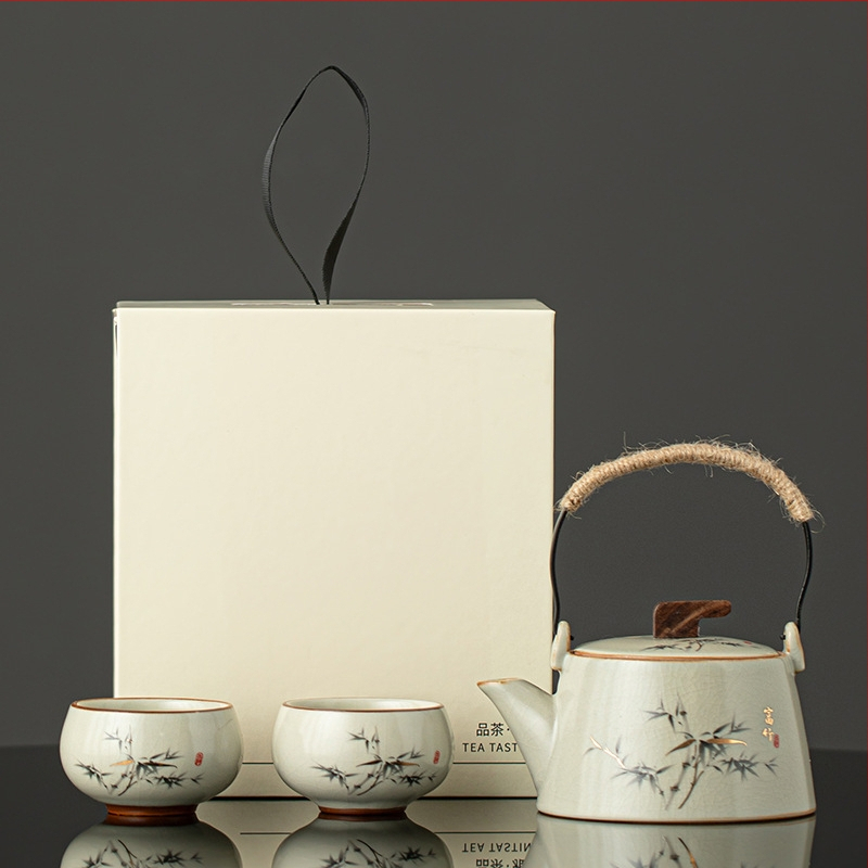 Set Gongfu de ceai cu ceainic și două cești, compact pentru uz casnic pentru două persoane, porțelan, în cutie cadou