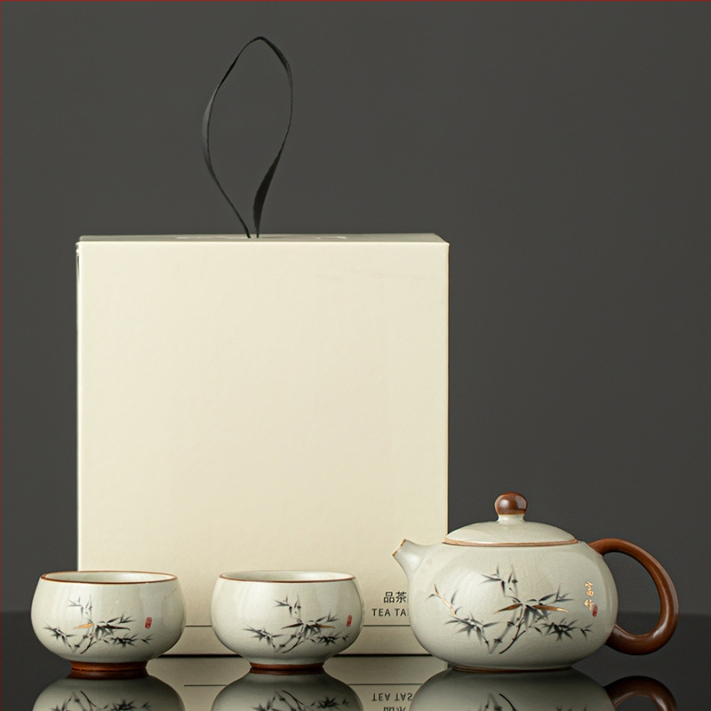 Set Gongfu de ceai cu ceainic și două cești, compact pentru uz casnic pentru două persoane, porțelan, în cutie cadou