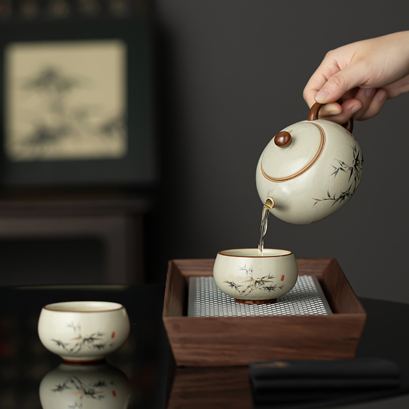 Set Gongfu de ceai cu ceainic și două cești, compact pentru uz casnic pentru două persoane, porțelan, în cutie cadou