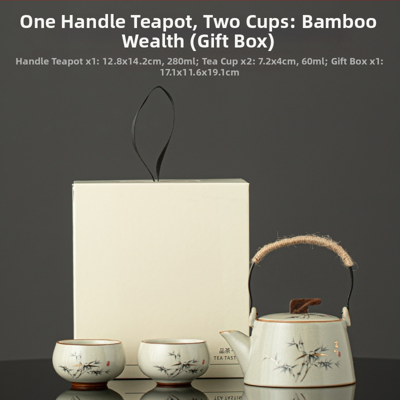 Set Gongfu de ceai cu ceainic și două cești, compact pentru uz casnic pentru două persoane, porțelan, în cutie cadou
