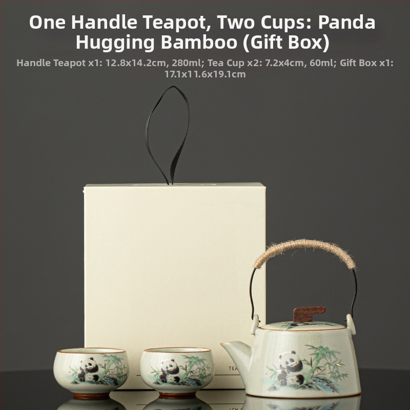 Set Gongfu de ceai cu ceainic și două cești, compact pentru uz casnic pentru două persoane, porțelan, în cutie cadou