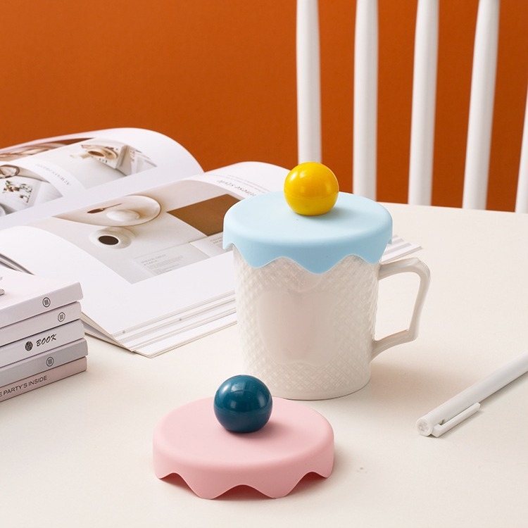 Capac de cană din silicon Macaron – gros, rezistent la praf, alimentar, universal pentru ceai, design drăguț cu desene animate