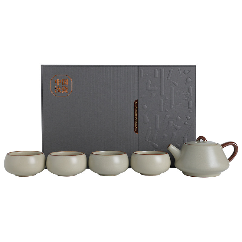 Ceainic bej din ceramică, cu mâner lateral, glazură crăpată și linii aurii, ceainic Gongfu pentru uz casnic, stil Chinez Nou