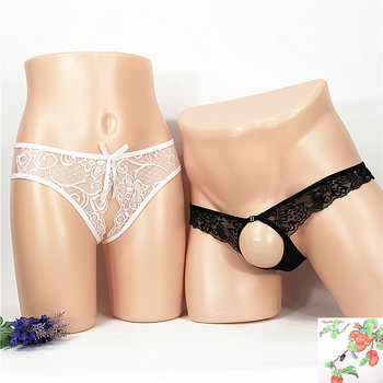 Női crotchless tanga, dizájn áttetsző háló (mesh) mintázat, nagy méret; férfi T-back alsónemű
