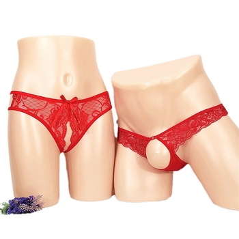 Női crotchless tanga, dizájn áttetsző háló (mesh) mintázat, nagy méret; férfi T-back alsónemű
