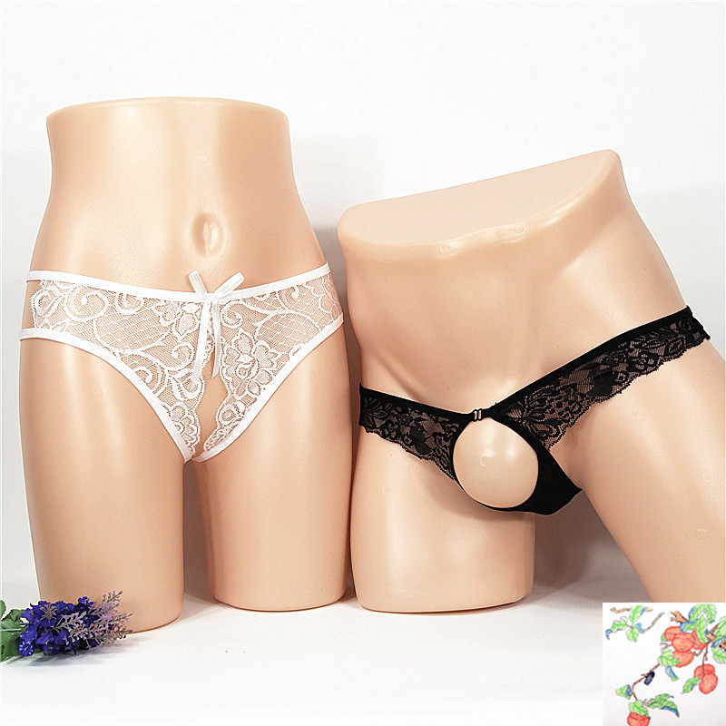 Női crotchless tanga, dizájn áttetsző háló (mesh) mintázat, nagy méret; férfi T-back alsónemű