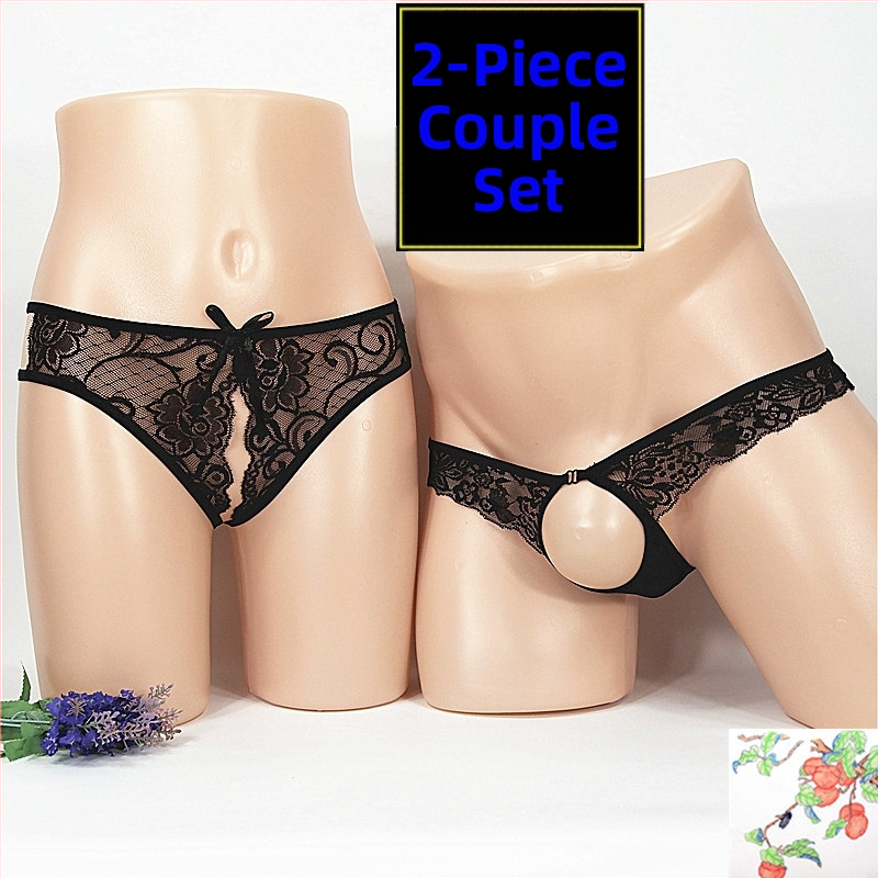 Dámske crotchless string, priehľadný sieťovaný (mesh) dizajn, veľkosť plus; pánske T-back spodné prádlo