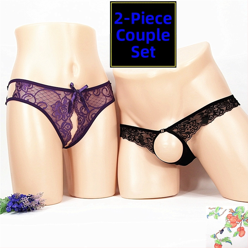 Dámske crotchless string, priehľadný sieťovaný (mesh) dizajn, veľkosť plus; pánske T-back spodné prádlo