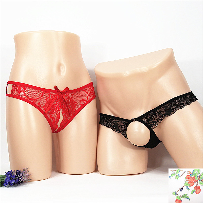 Női crotchless tanga, dizájn áttetsző háló (mesh) mintázat, nagy méret; férfi T-back alsónemű