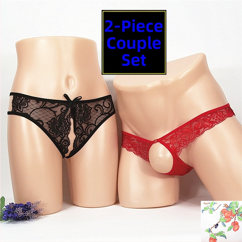 Dámske crotchless string, priehľadný sieťovaný (mesh) dizajn, veľkosť plus; pánske T-back spodné prádlo
