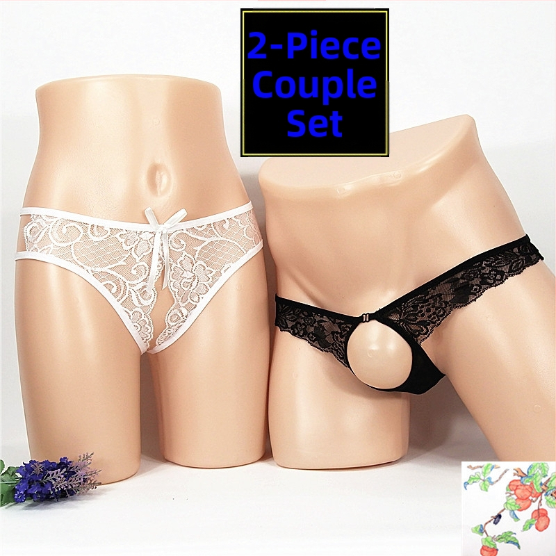 Dámske crotchless string, priehľadný sieťovaný (mesh) dizajn, veľkosť plus; pánske T-back spodné prádlo