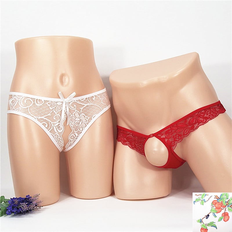 Női crotchless tanga, dizájn áttetsző háló (mesh) mintázat, nagy méret; férfi T-back alsónemű