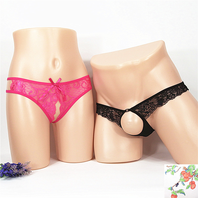 Női crotchless tanga, dizájn áttetsző háló (mesh) mintázat, nagy méret; férfi T-back alsónemű
