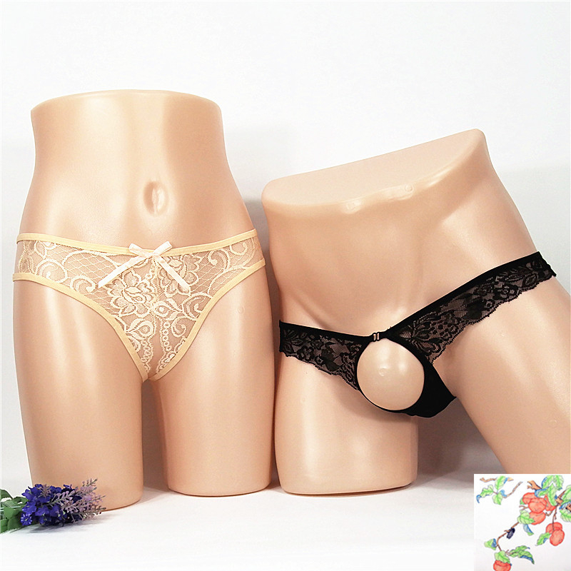 Női crotchless tanga, dizájn áttetsző háló (mesh) mintázat, nagy méret; férfi T-back alsónemű