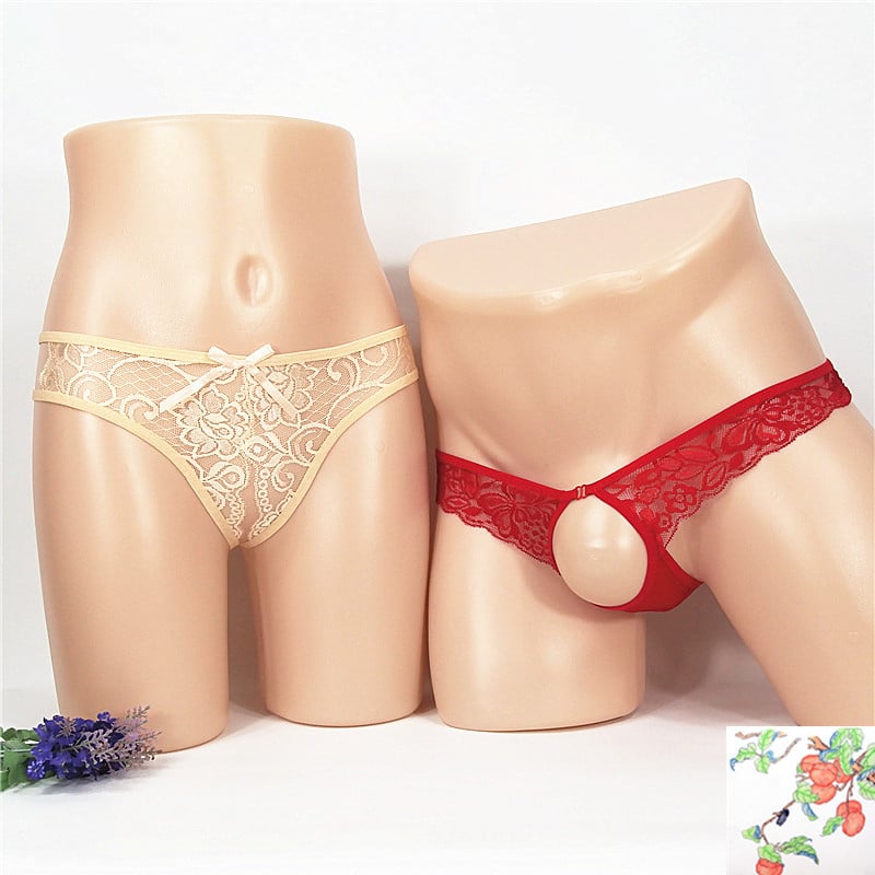 Női crotchless tanga, dizájn áttetsző háló (mesh) mintázat, nagy méret; férfi T-back alsónemű