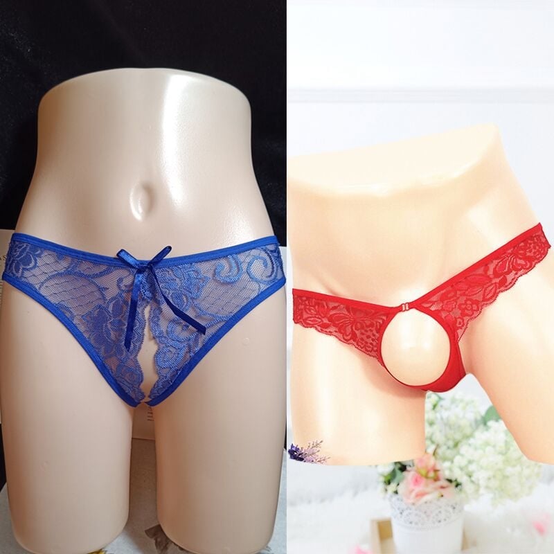 Női crotchless tanga, dizájn áttetsző háló (mesh) mintázat, nagy méret; férfi T-back alsónemű