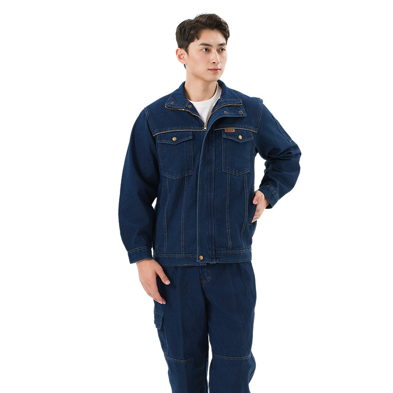 Férfi denim munkaruha szett, pamut hosszú ujjú, könnyű nyári modell, hegesztéshez és autó-reparáláshoz