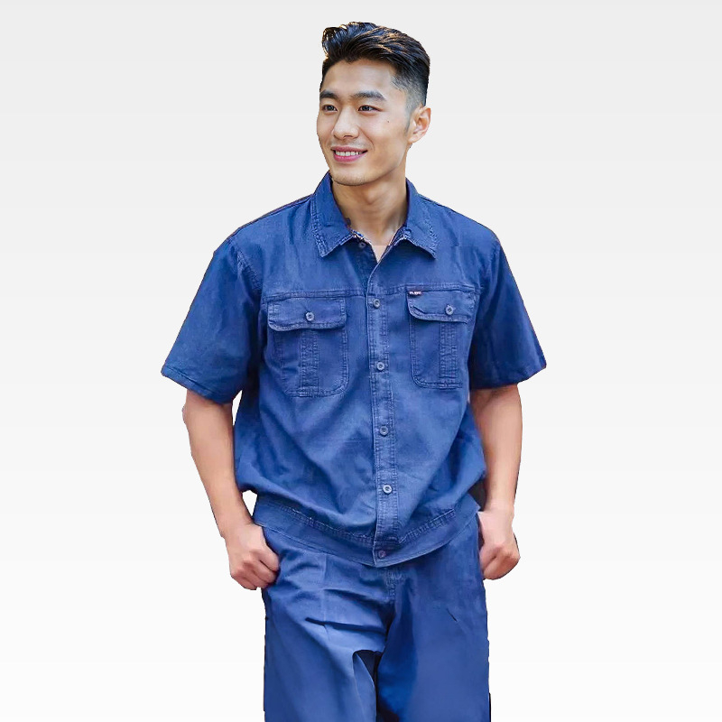 Férfi denim munkaruha szett, pamut hosszú ujjú, könnyű nyári modell, hegesztéshez és autó-reparáláshoz