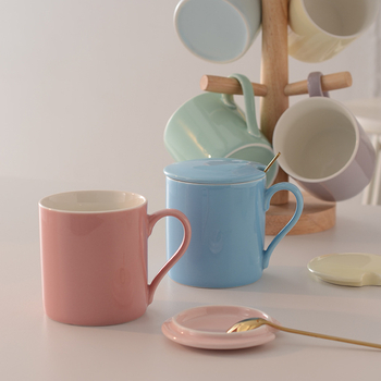 Cană creativă cu capac, culoare macarons, pentru uz casnic, ceașcă de ceai de după-amiază pentru cupluri, cană pentru birou, cafea